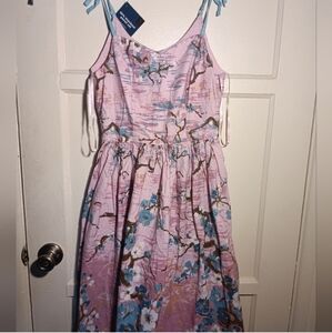 Hell Bunny Pink and Blue Floral Spaghetti Strap Dress
